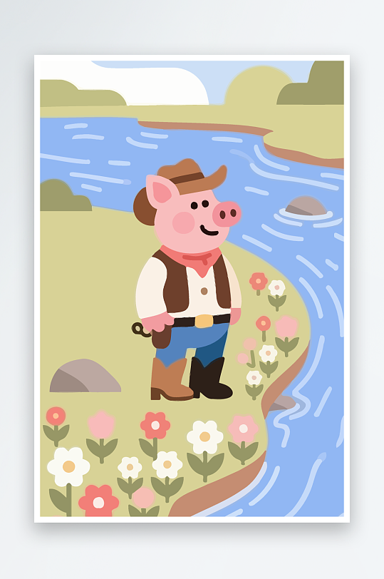 卡通猪矢量插画图形元素-众图网