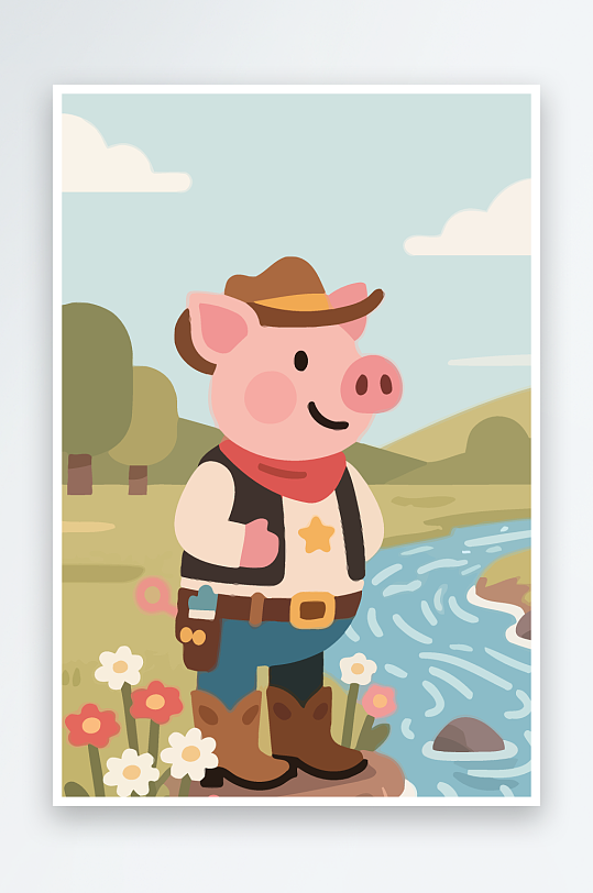 卡通猪矢量插画图形元素-众图网