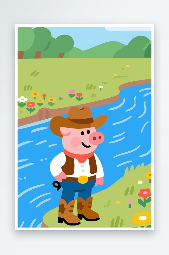 卡通猪矢量插画图形元素-众图网