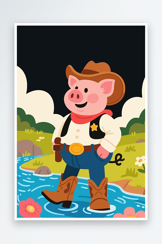 卡通猪矢量插画图形元素-众图网