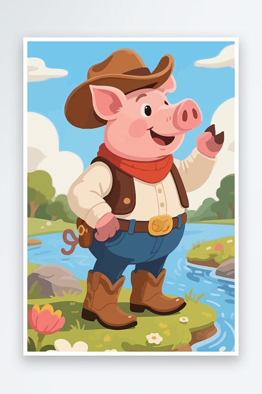 卡通猪矢量插画图形元素-众图网