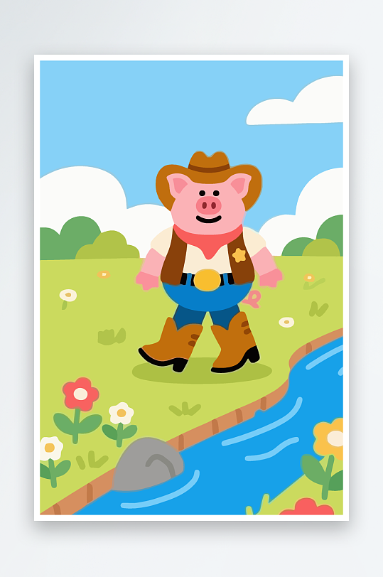 卡通猪矢量插画图形元素-众图网