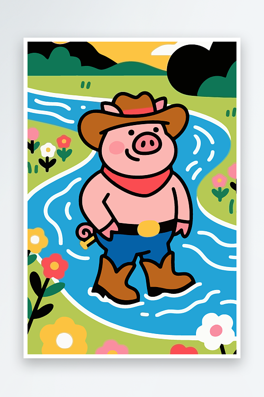 卡通猪矢量插画图形元素-众图网