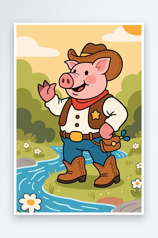 卡通猪矢量插画图形元素-众图网