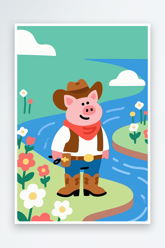 卡通猪矢量插画图形元素-众图网