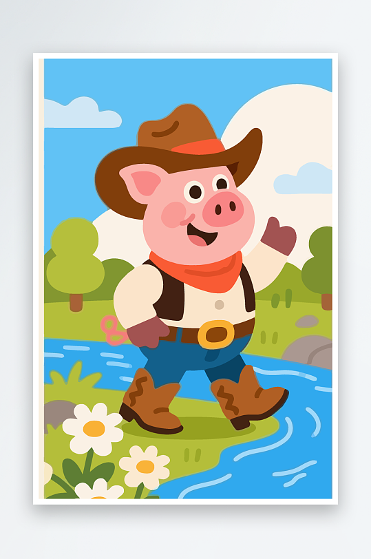 卡通猪矢量插画图形元素-众图网