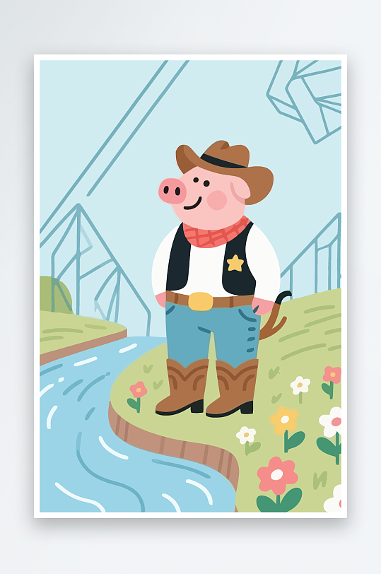 卡通猪矢量插画图形元素-众图网