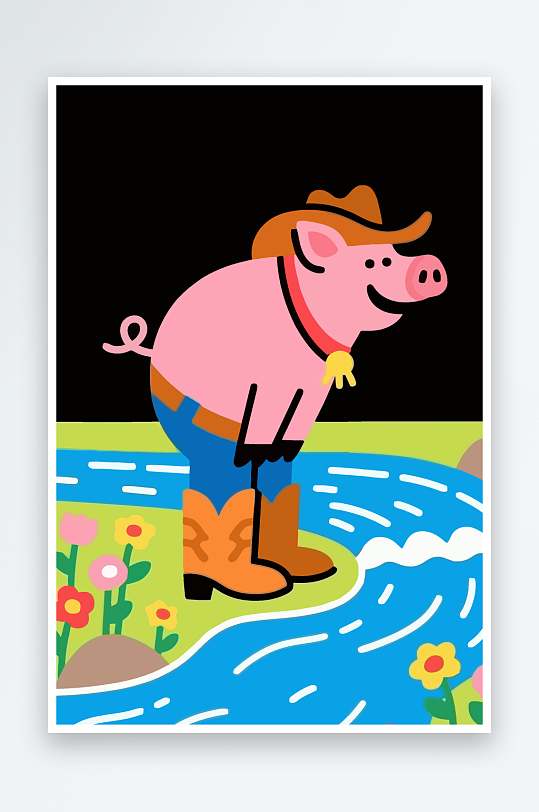 卡通猪矢量插画图形元素-众图网