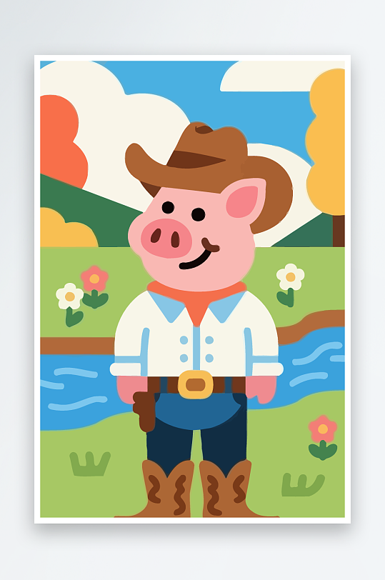 卡通猪矢量插画图形元素-众图网