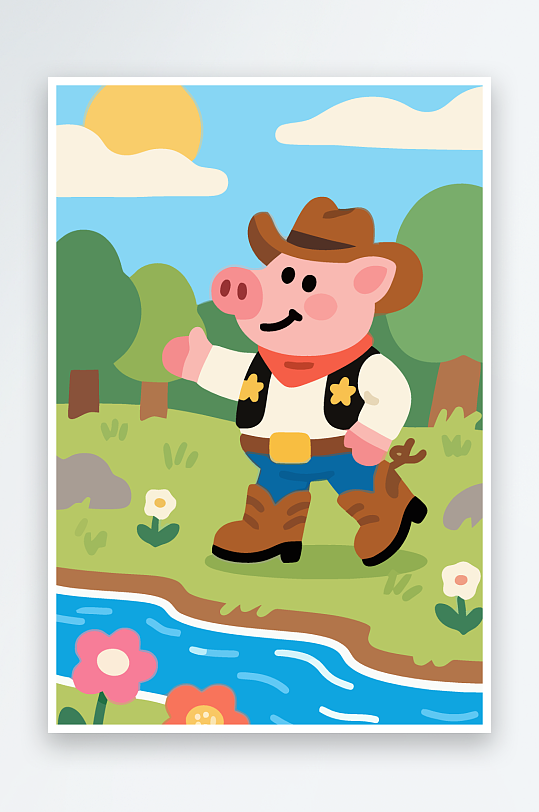 卡通猪图标矢量插画图形元素-众图网