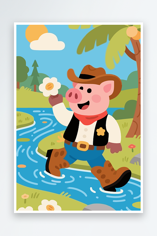 卡通猪图标矢量插画图形元素-众图网