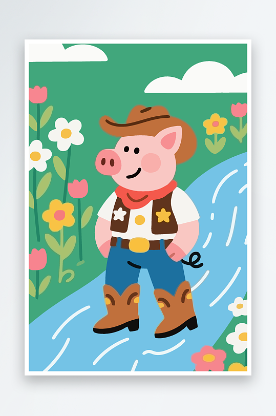 卡通猪图标矢量插画图形元素-众图网