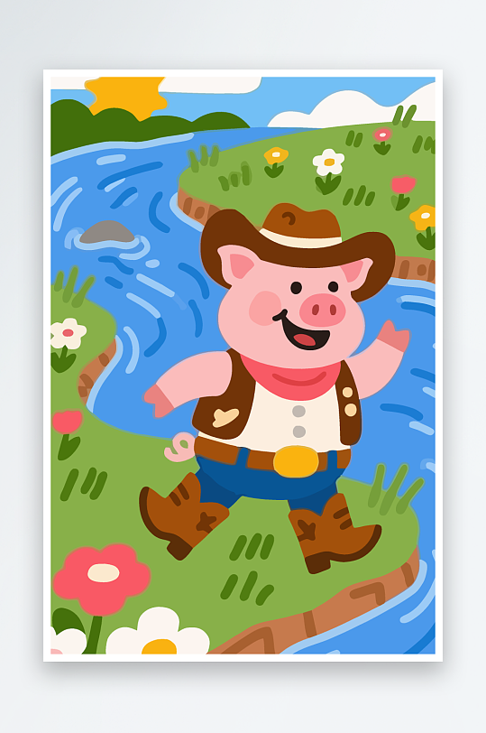 卡通猪图标矢量插画图形元素-众图网