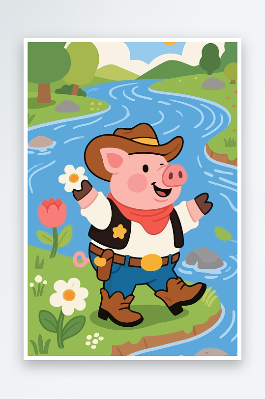 卡通猪图标矢量插画图形元素-众图网