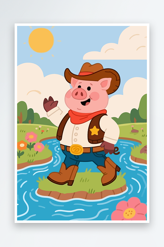 卡通猪图标矢量插画图形元素-众图网