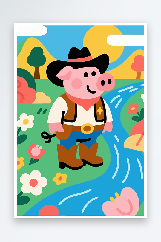 卡通猪图标矢量插画图形元素-众图网