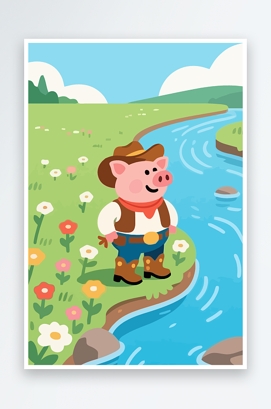 卡通猪图标矢量插画图形元素-众图网