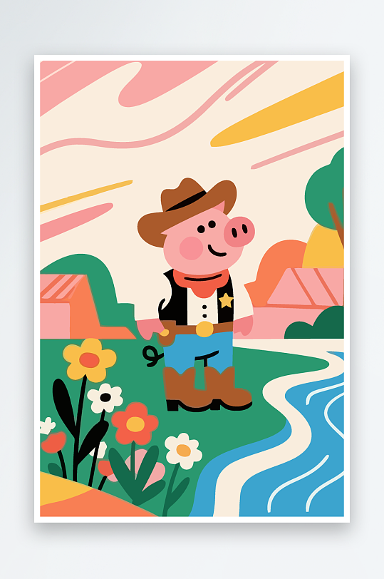 卡通猪矢量插画图形元素-众图网