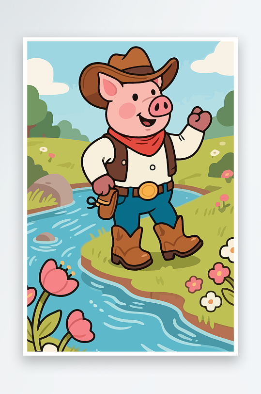 卡通猪矢量插画图形元素-众图网