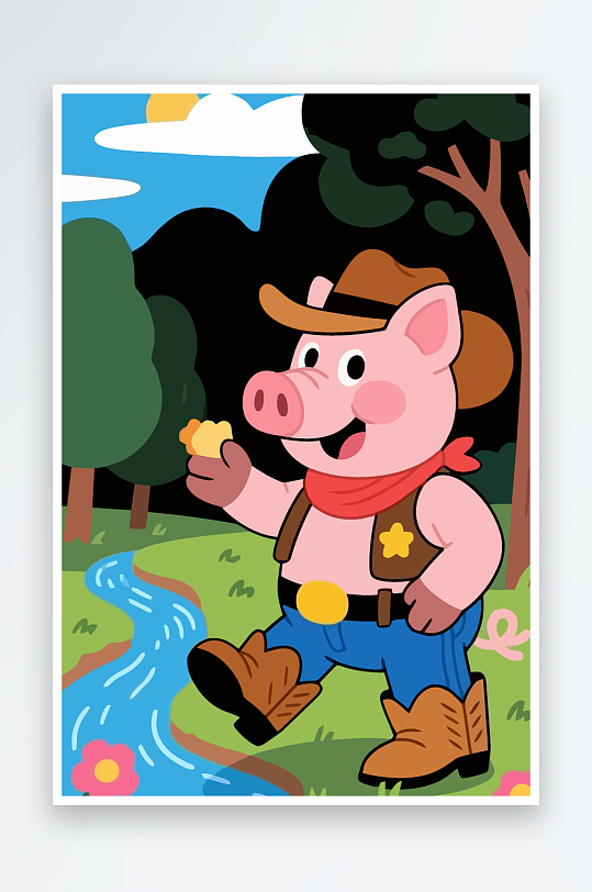 卡通猪矢量插画图形元素-众图网