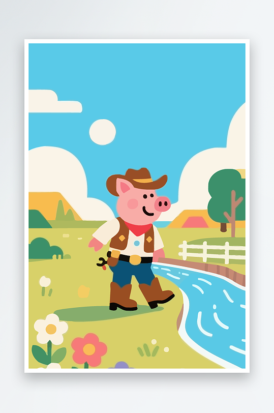 卡通猪矢量插画图形元素-众图网