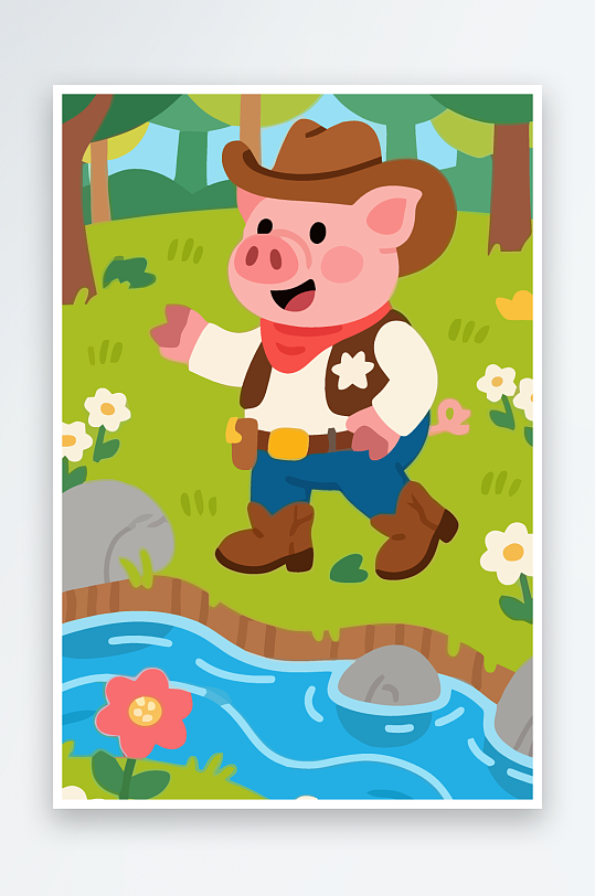 卡通猪矢量插画图形元素-众图网