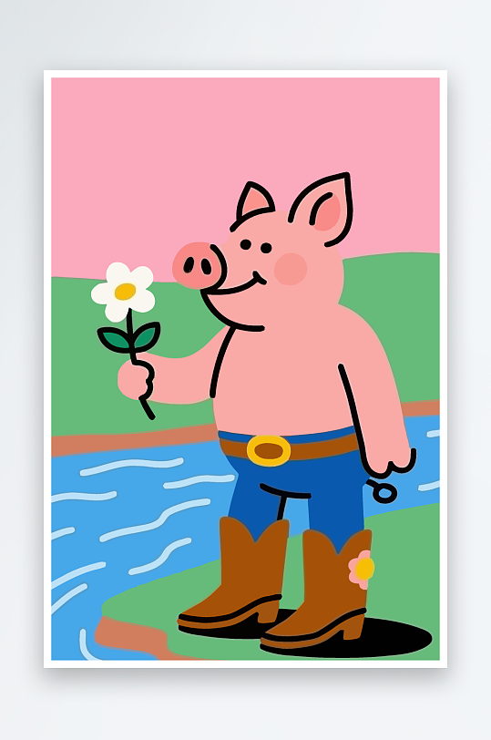 卡通猪矢量插画图形元素-众图网