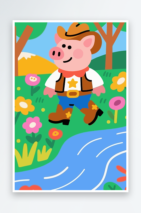 卡通猪矢量插画图形元素-众图网