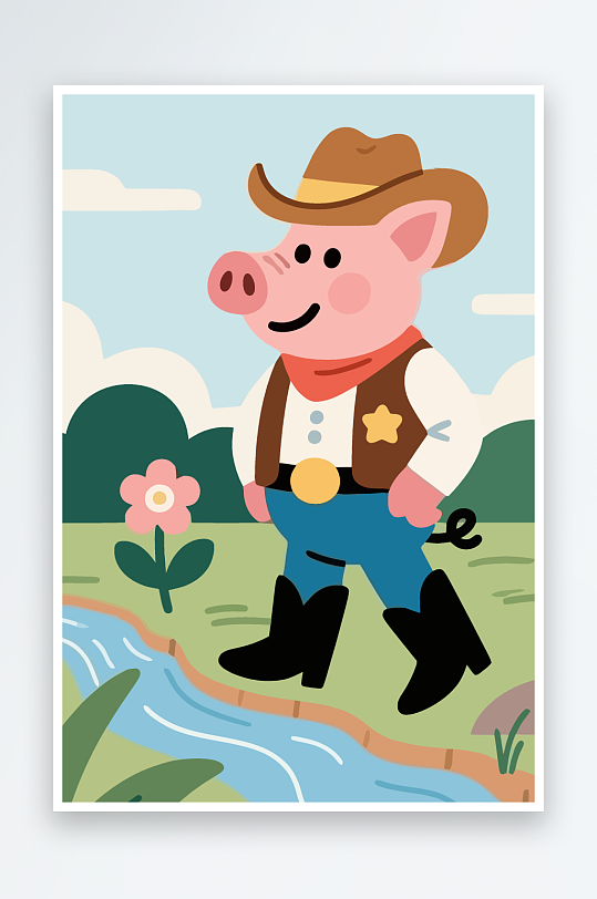 卡通猪矢量插画图形元素-众图网