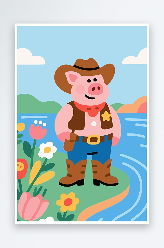 卡通猪矢量插画图形元素-众图网