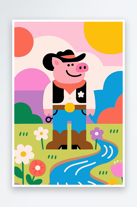 卡通猪矢量插画图形元素-众图网