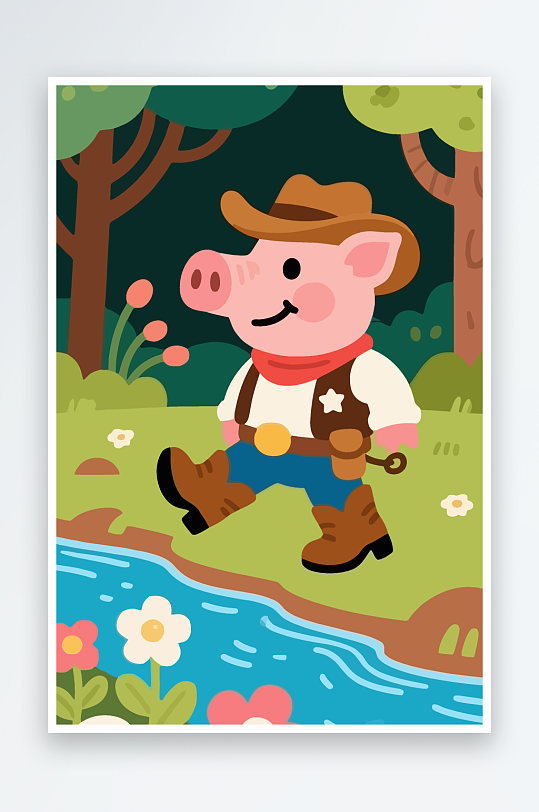 卡通猪矢量插画图形元素-众图网