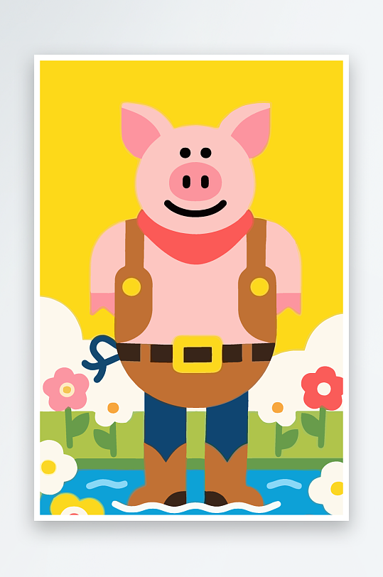 卡通猪矢量插画图形元素-众图网