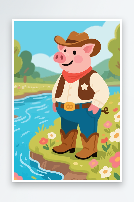 卡通猪矢量插画图形元素-众图网