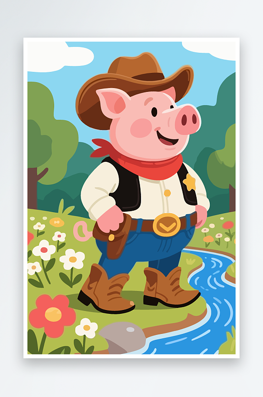 卡通猪矢量插画图形元素-众图网