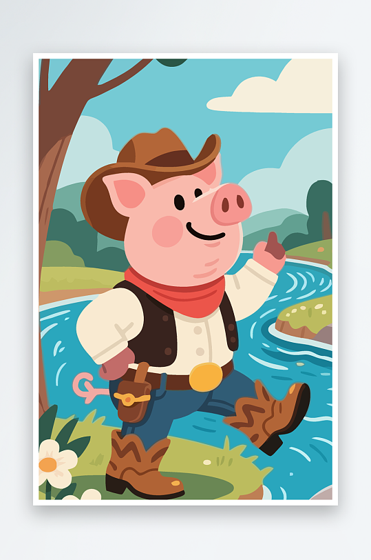 卡通猪图标矢量插画图形元素-众图网