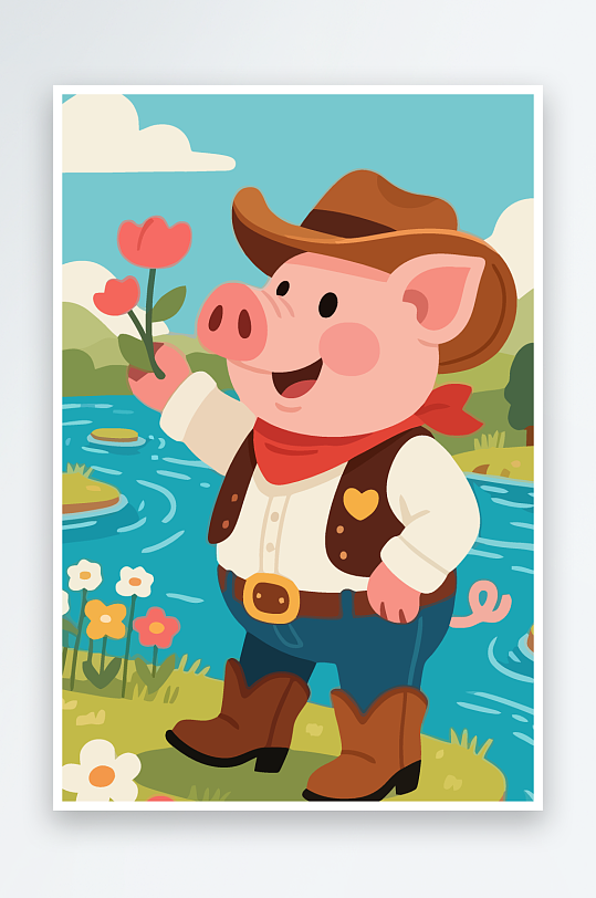 卡通猪图标矢量插画图形元素-众图网