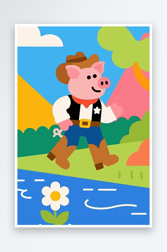 卡通猪图标矢量插画图形元素-众图网