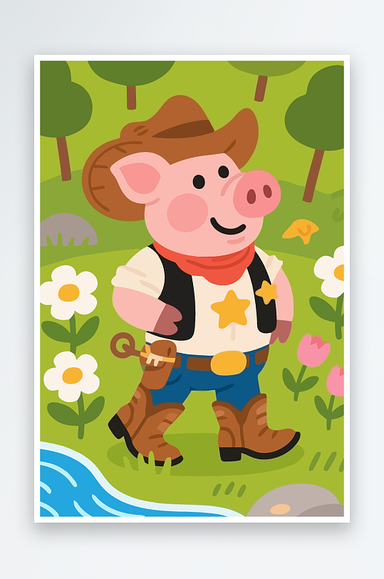 卡通猪图标矢量插画图形元素-众图网