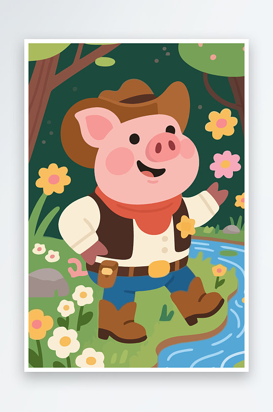 卡通猪图标矢量插画图形元素-众图网