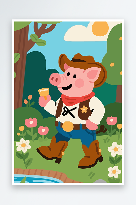 卡通猪图标矢量插画图形元素-众图网