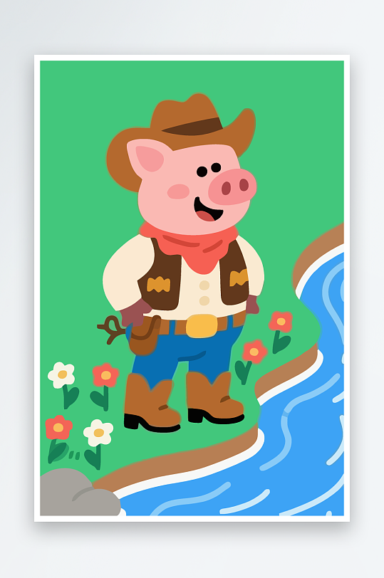 卡通猪矢量插画图形元素-众图网