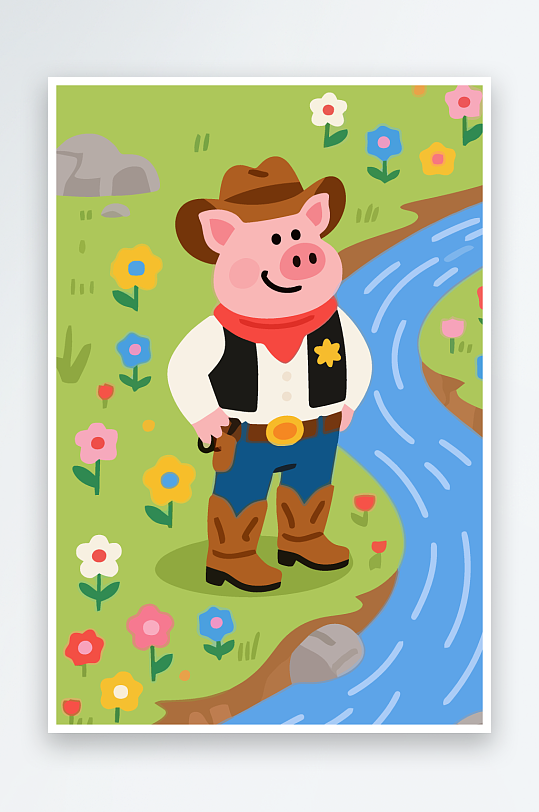 卡通猪矢量插画图形元素-众图网