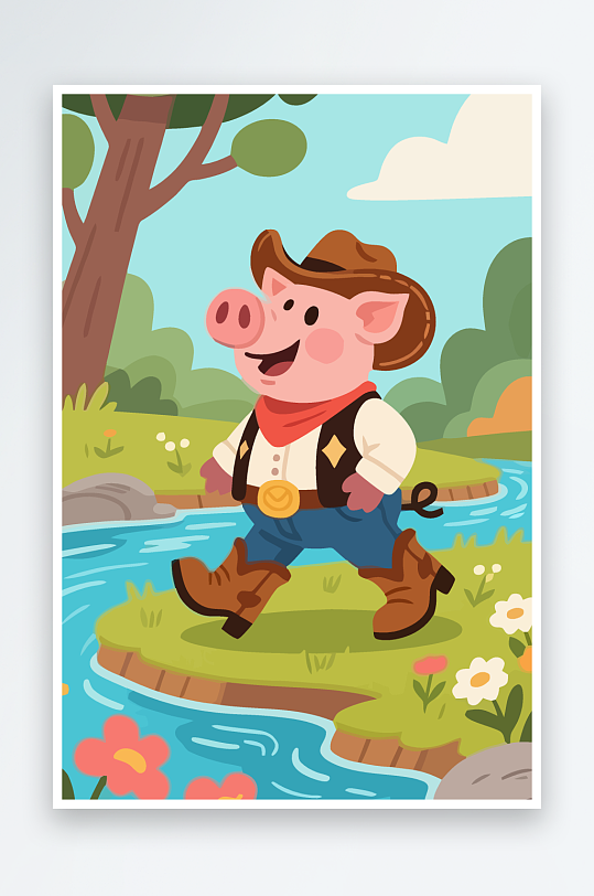 卡通猪矢量插画图形元素-众图网