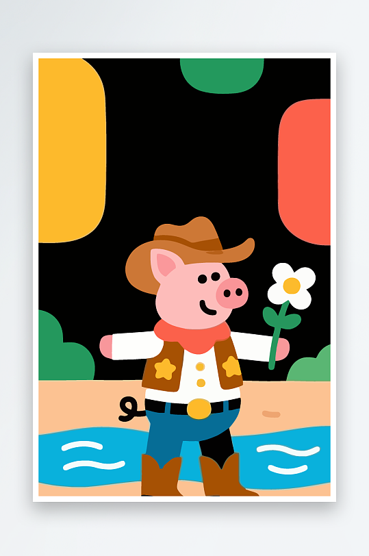 卡通猪矢量插画图形元素-众图网