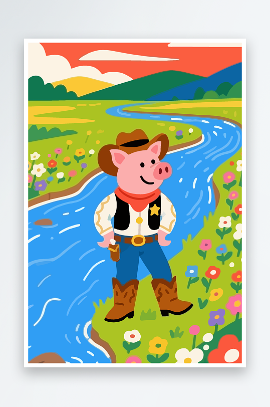 卡通猪矢量插画图形元素-众图网