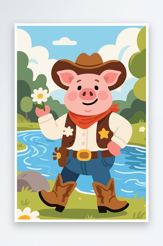 卡通猪矢量插画图形元素-众图网
