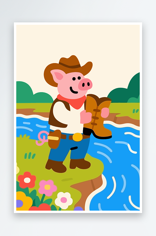 卡通猪矢量插画图形元素-众图网