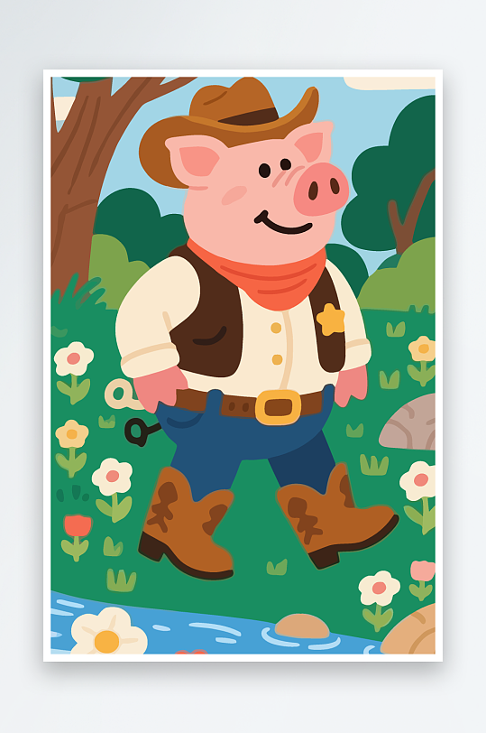 卡通猪矢量插画图形元素-众图网