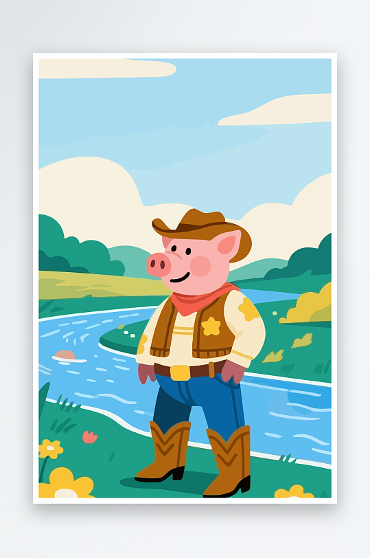 卡通猪矢量插画图形元素-众图网